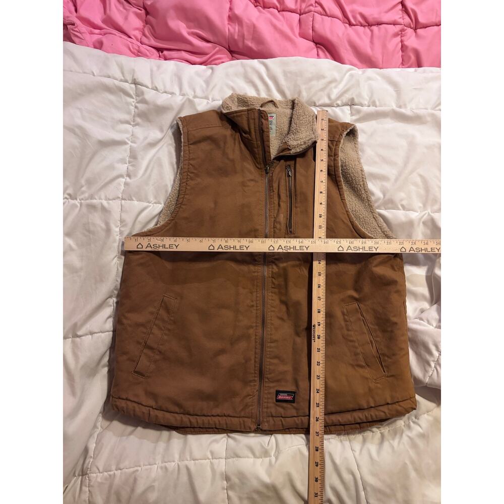 Dickies Sherpa Lined Work Vest Mens Large Brown Duck Canvas Zip Workwear Chore - Picture 6 of 6